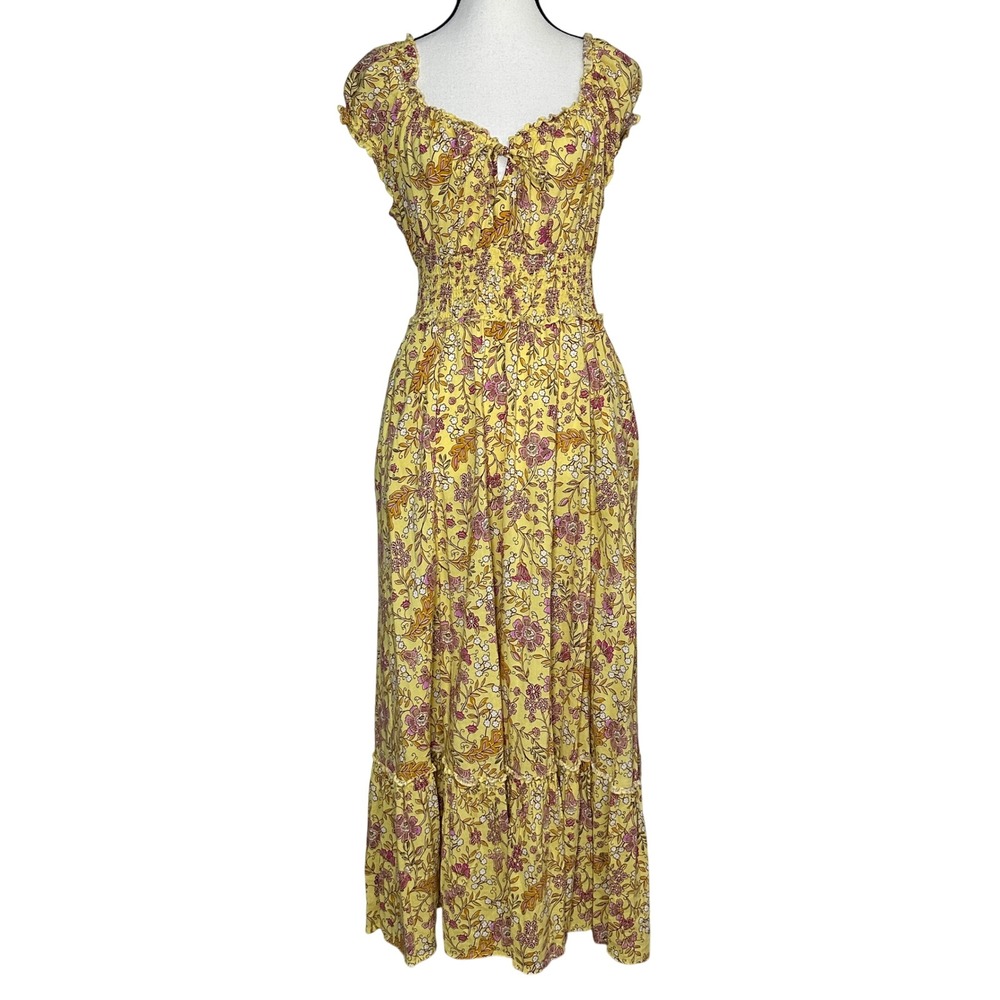 Old Navy Yellow Floral Maxi Dress with Pink Accents